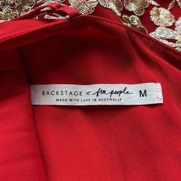 Free People x Backstage Australia Red Floral Dress Embroidered Lace Lined Sz M - Picture 10 of 15